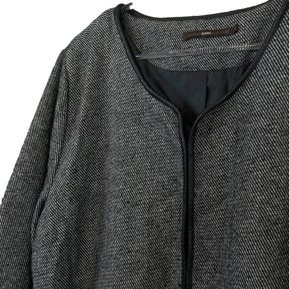 Anthropologie Hazelhazelhazel Herringbone Faux Leather Trim Jacket Gray Size L - Picture 3 of 8